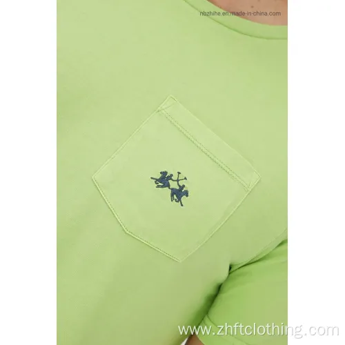 Mens Casual Pocket and Embroidery Short Sleeve T-Shirt